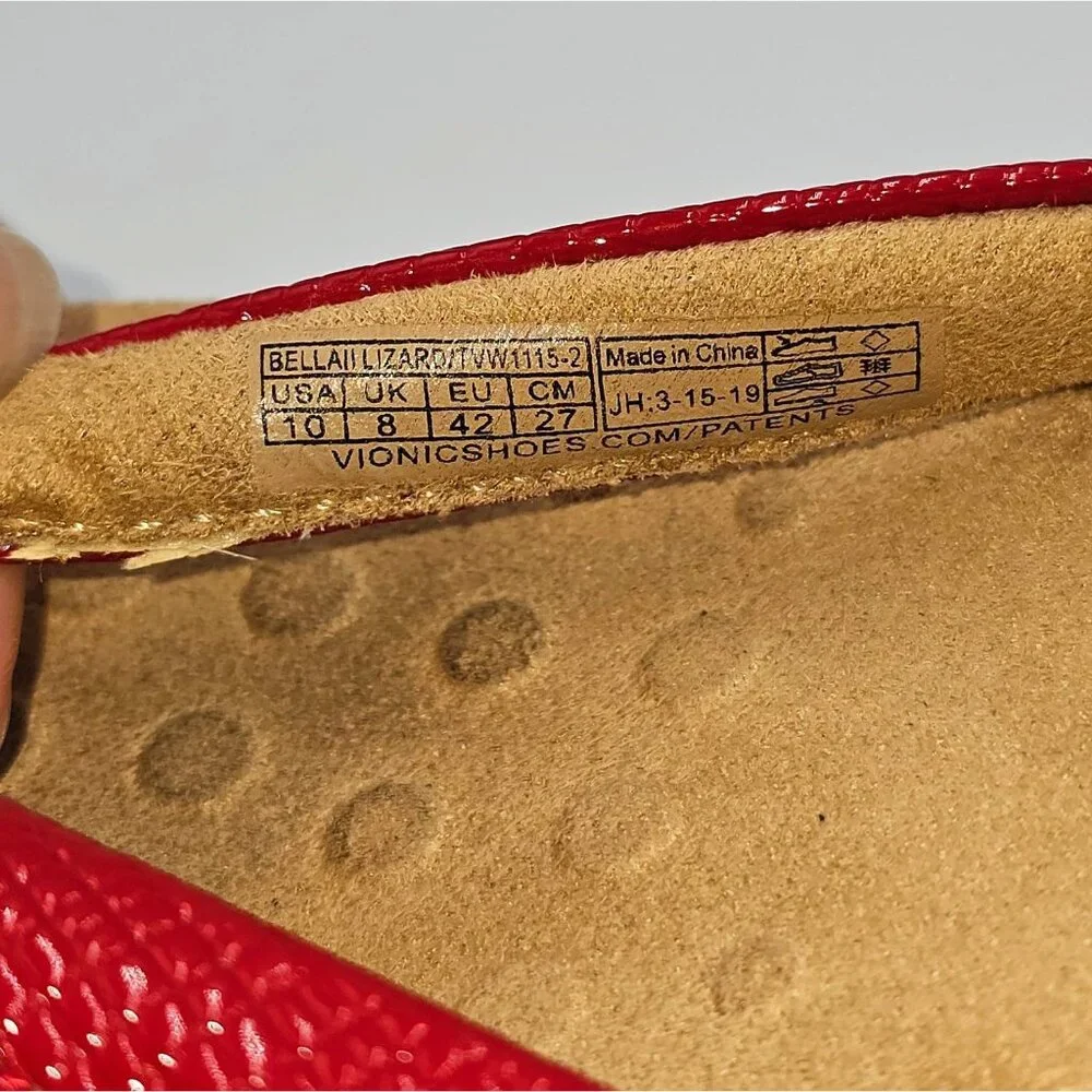 Vionic Women's Red Patent Leather Bella II Lizard Bow Comfort Sandals Sz 10 2647 - Picture 8 of 16